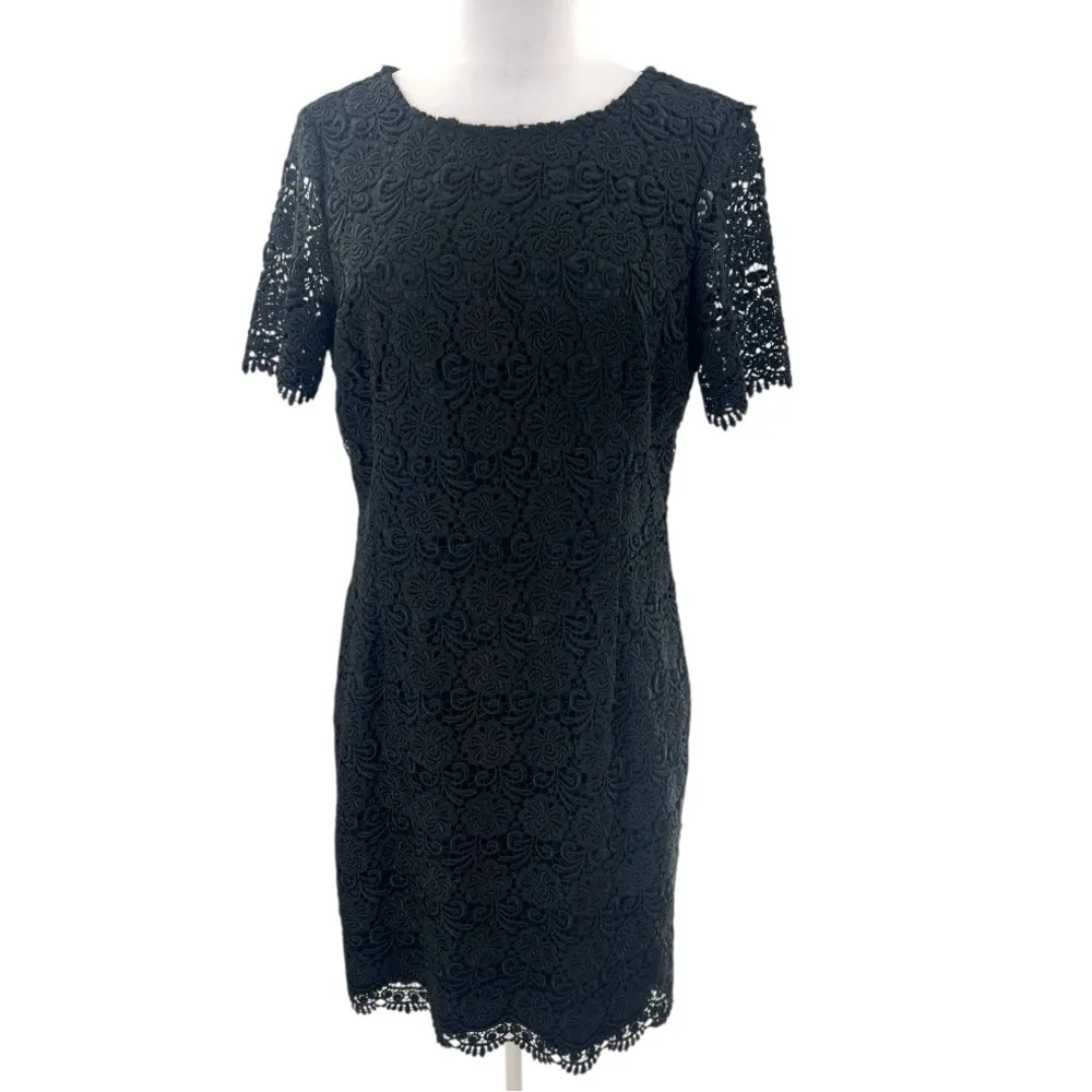 Reiss Swift Guipure Lace shift dress short sleeve little black dress sz 6 - Image 3