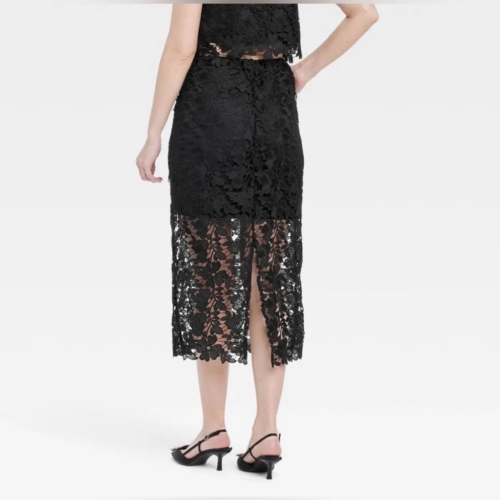 NEW Women's Black Lace Midi A-Line Skirt Target A New Day L - Image 2