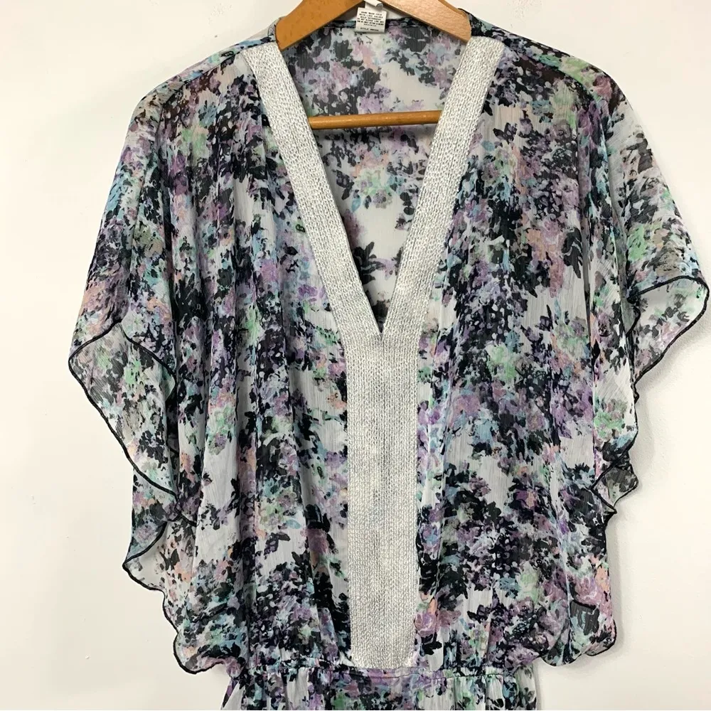 Badgley Mischka  Sheer Multicolor Beaded Front Top - Image 3