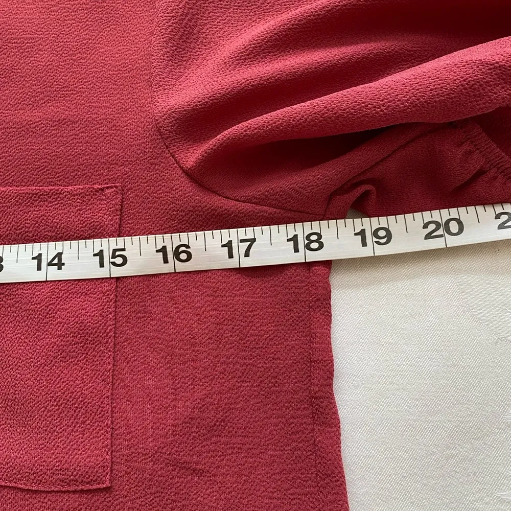 Pink Rose Dark Red Textured Button Up Top S - Image 3