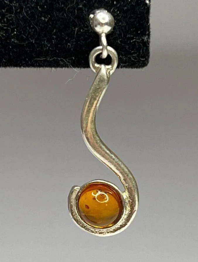 Amber & Sterling Silver Drop Earrings With Swirl Design For Women Orange - Image 5