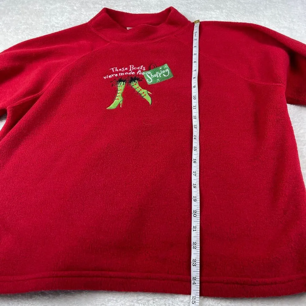 Relevant Products Embroidered Boots Fleece Sweater Womens L Red Mock Neck Raglan Size L - Image 8