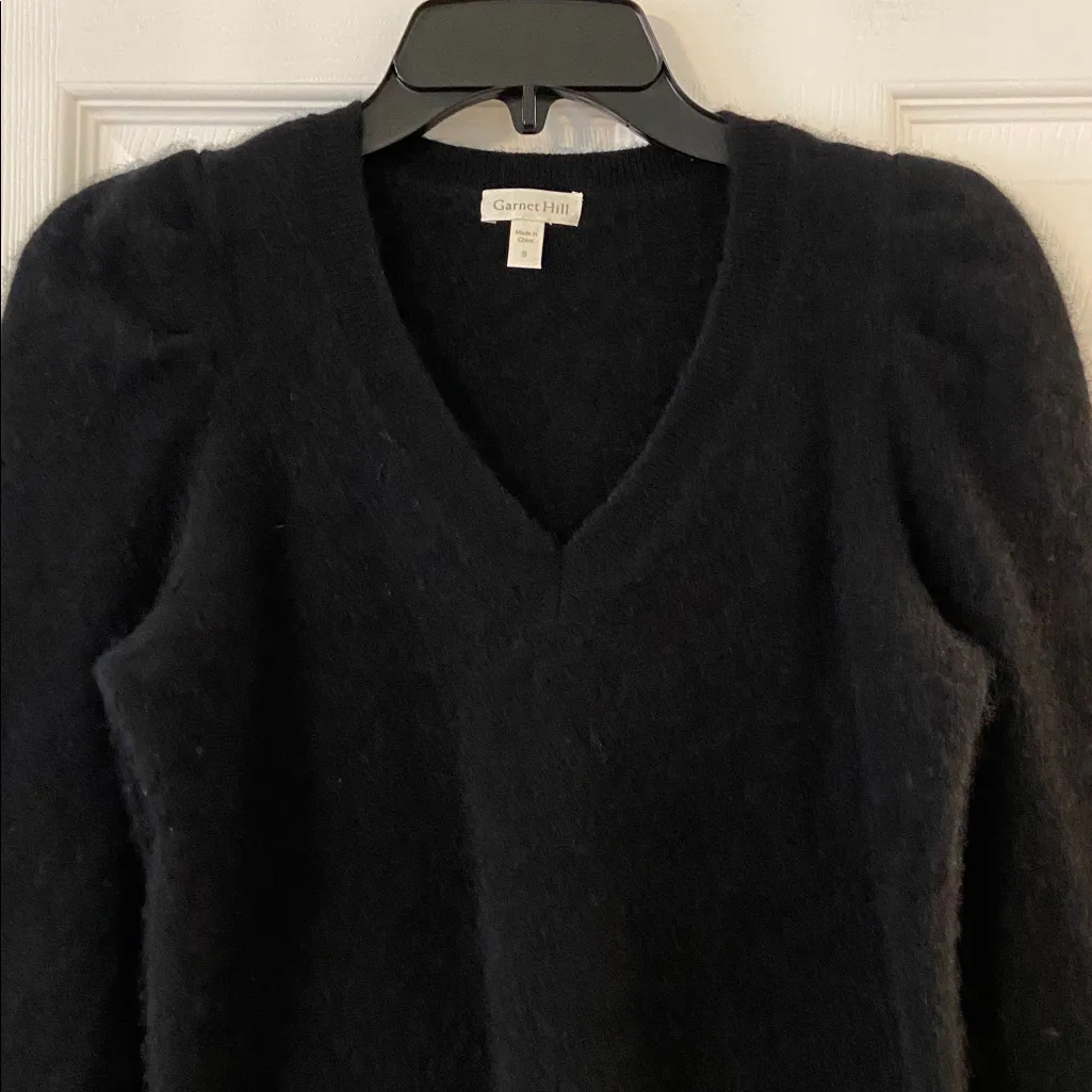 Garnet Hill Classic Black V-Neck Sweater 100% Cashmere length 21” bust 30” - Image 3