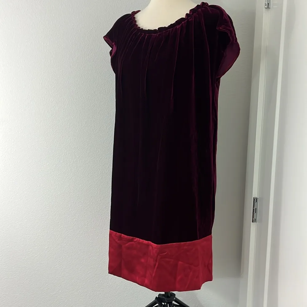Roberta Freyman Small Burgundy Red Velvet Cap Sleeve Dress - Image 8