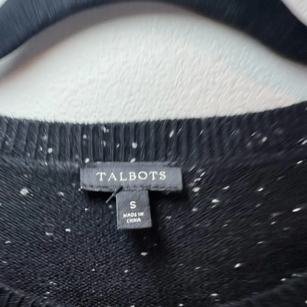 Talbots Womens Tweed Side Tie Sweater Dress Black Knit Long Sleeve Stretch Small - Image 3