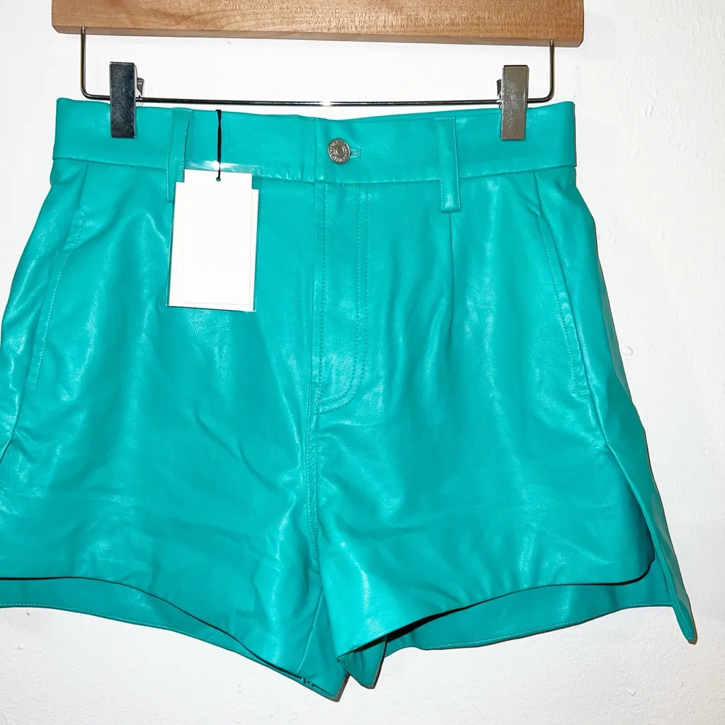 7 for all mankind teal pleather high rise shorts new - Image 2