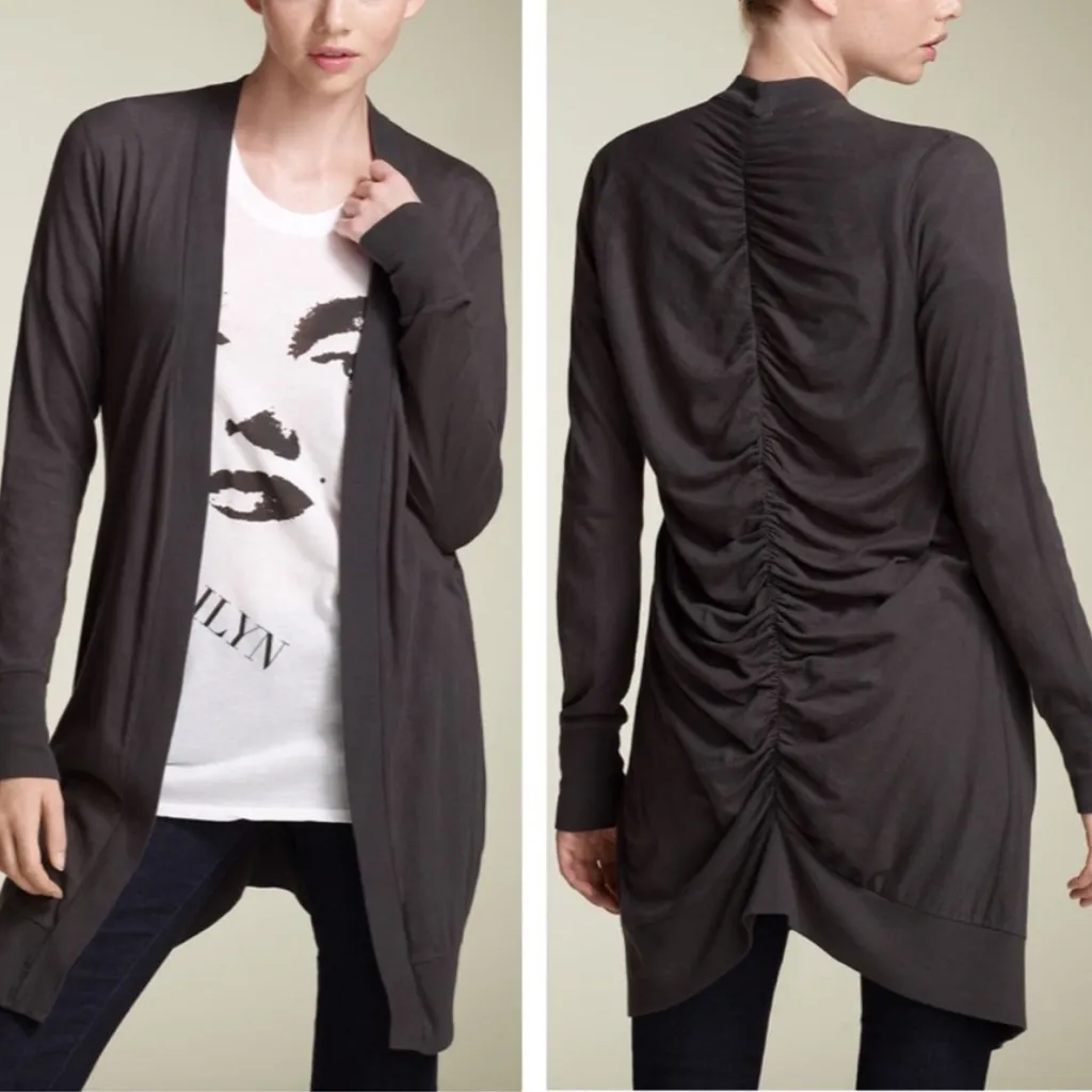 Monrow Ruched Back Charcoal Gray Cardigan Sz‎ S - Image 2