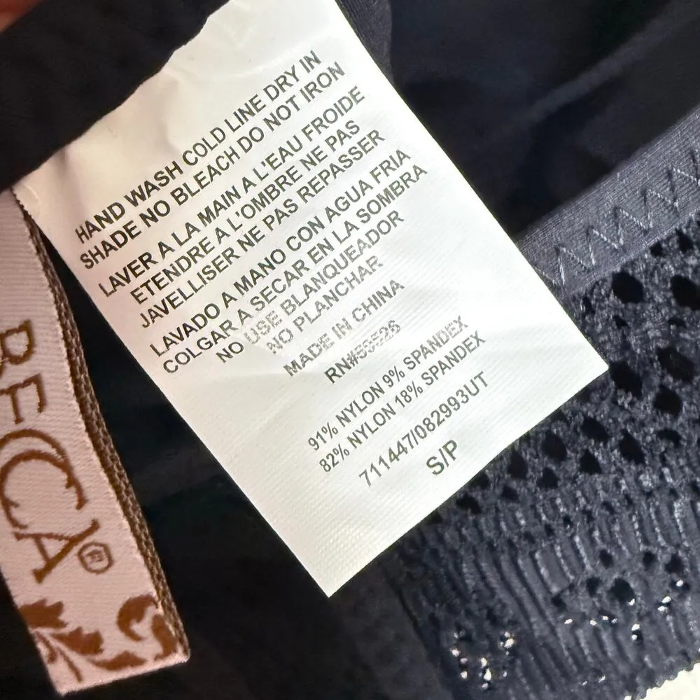 Becca Color Play High Neck Crochet Navy Blue One Piece Swimsuit Size Small - Image 12