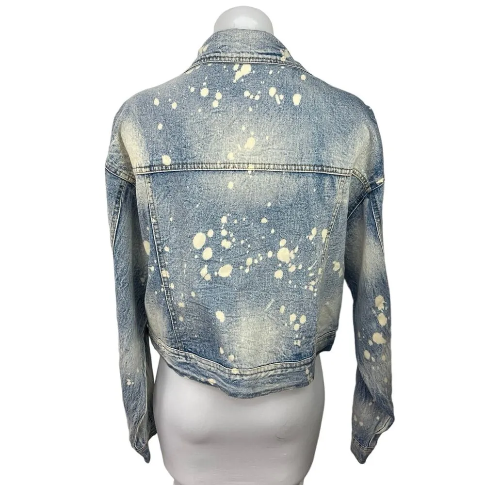 Vintage Indie Mae Blue Acid Wash Paint Splatter Jean Denim Trucker Jacket Sz M Size M - Image 2