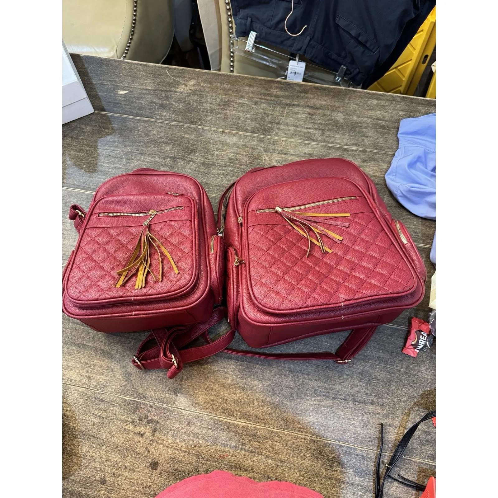 Red Quilted Mommy And Me Backpack Nesting 3 Pieces Vegan Leather PETA Approved - Image 10