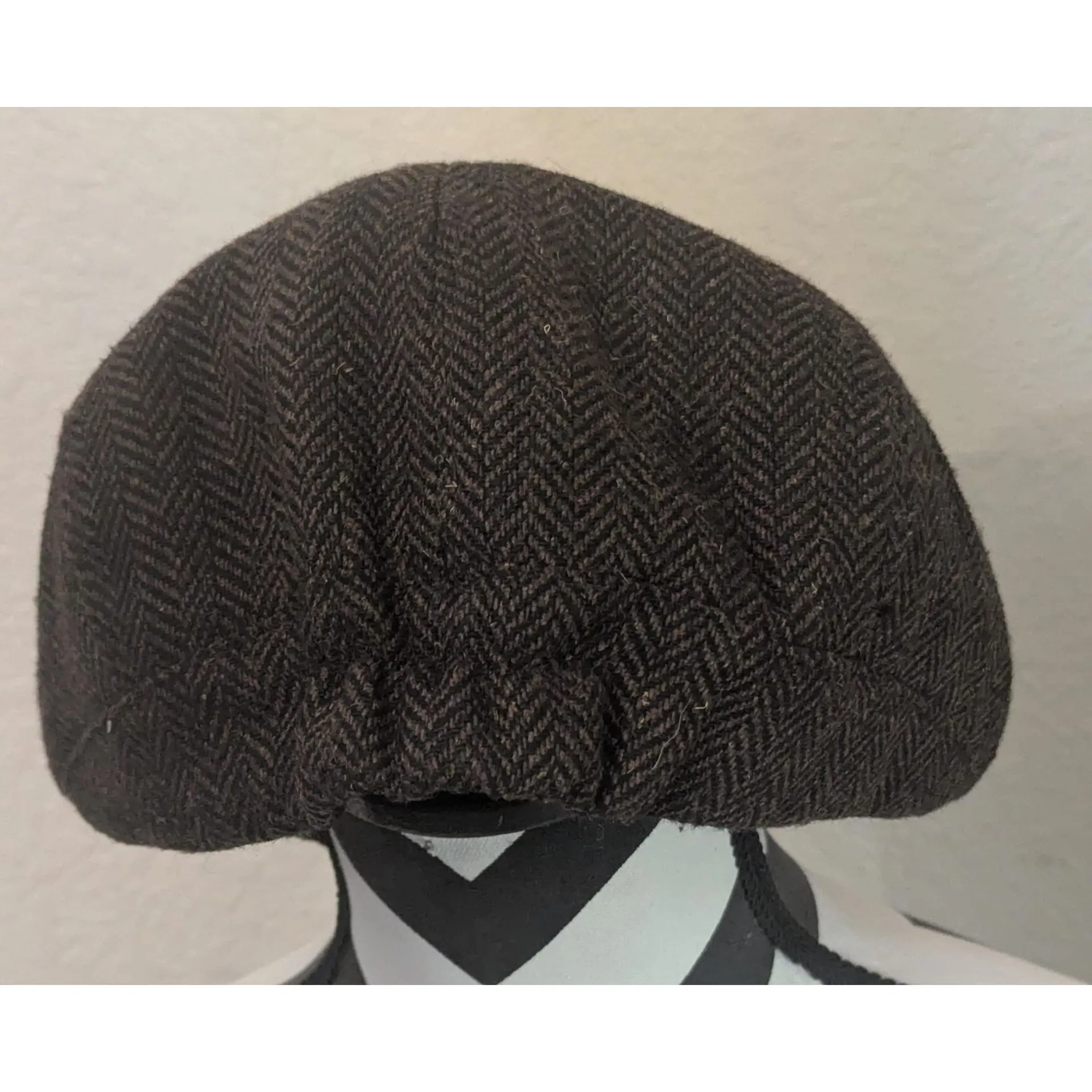 Voboom Herringbone Tweed Newsboy Cap One Size Brown Wool Blend Flat Hat - Image 4