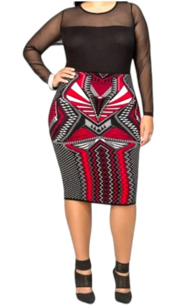 Ashley Stewart Scuba Skirt Pencil Bodycon Stretchy Geometric Knit Size 14/16 - Image 1