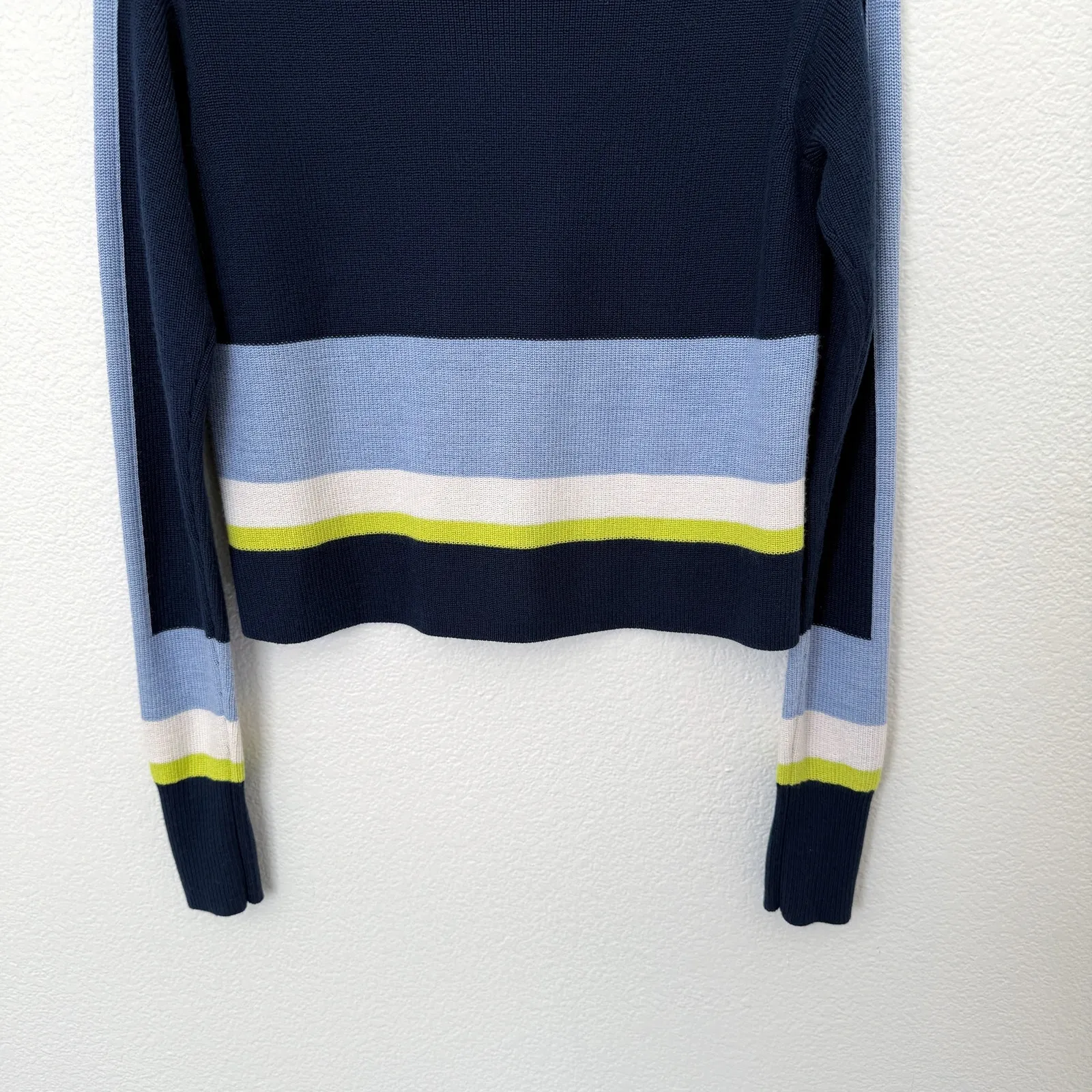 [Athleta] Blue Colorblock Trailhead Striped Merino Wool Cropped Sweater‎ Sz XXS - Image 7