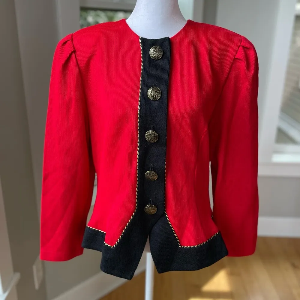 Vintage Red Black Jeffrey & Dara Peplum Cropped Jacket Made in USA Sz 13/14 Size M - Image 14