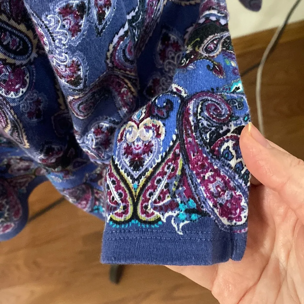 J Jill perfect pima cotton paisley Crewneck high low tunic size M Blue Size M - Image 9