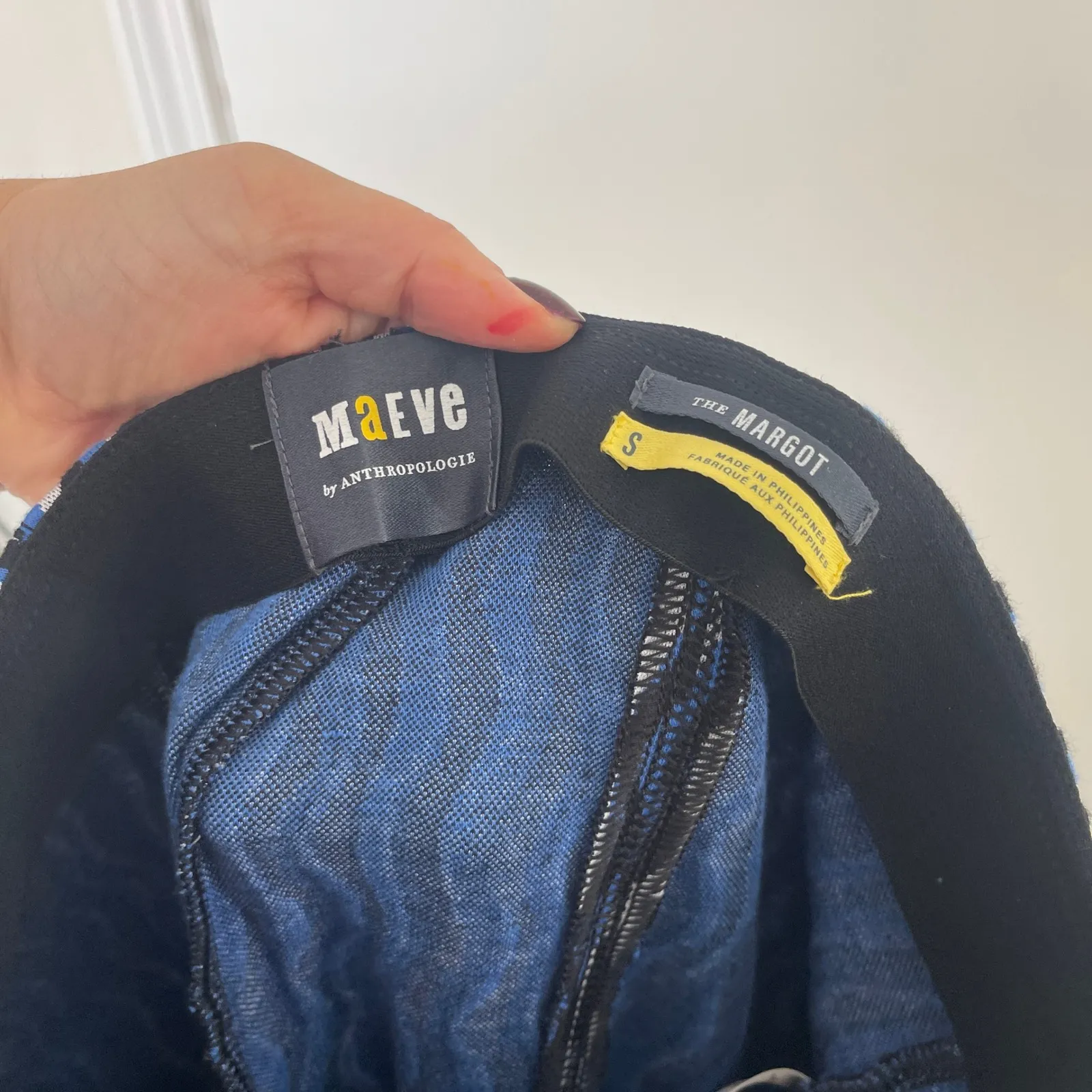 Maeve by Anthropologie Margot Cropped Kick Flare Pants Blue White Black Small‎ - Image 3