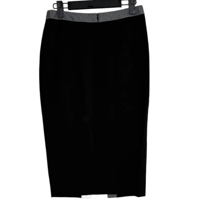 Alvin Valley Color Block Trim Accent Pencil Fitted Midi Skirt Slit S Black White - Image 4