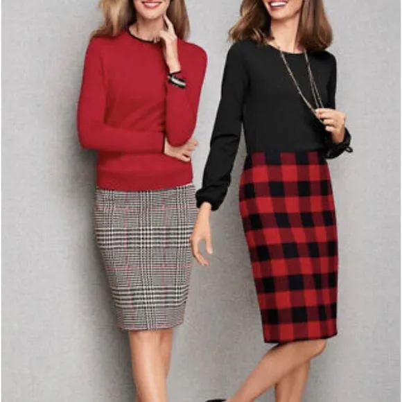 TALBOTS | HOUNDSTOOTH | WOOL | TO THE KNEE SKIRT | KICKBACK SLIT - Image 2