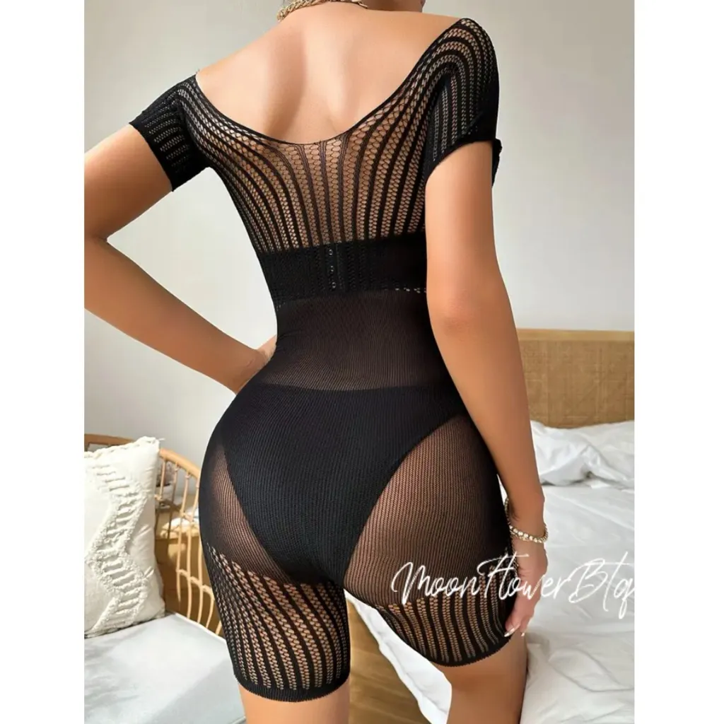 Black Fishnet Mesh One Piece Bodysuit Size undefined - Image 5