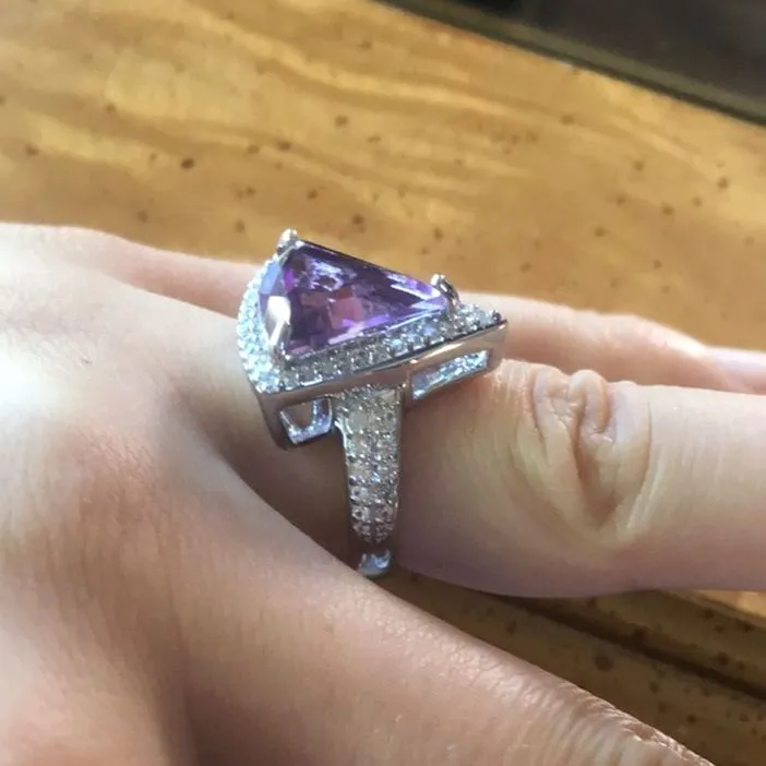 Natural African Amethyst Sterling Silver Cocktail Ring Size 7 Purple - Image 4