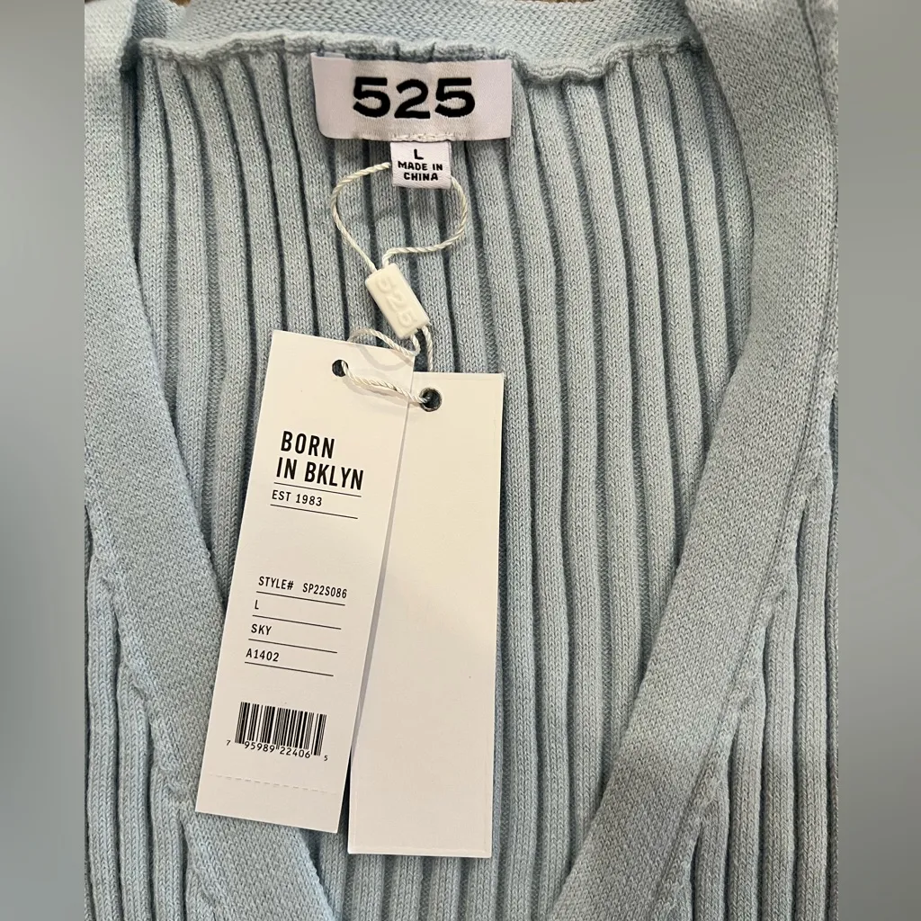 525 America Ribbed Button-Front Midi Dress Cardigan Sky Blue NWT Size L - Image 7