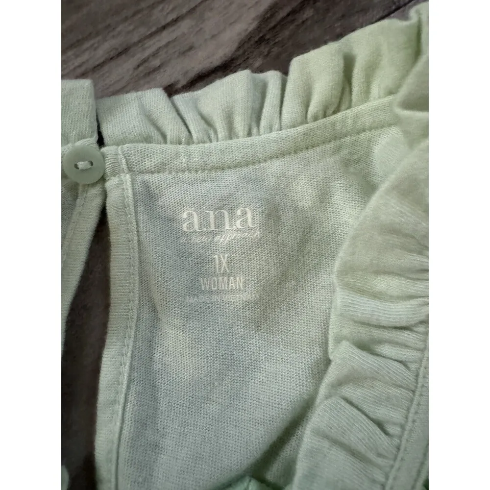 a.n.a SZ 1X Green Sleeveless Blouse Top Ruffle Eyelet Keyhole Backside Cotton - Image 9