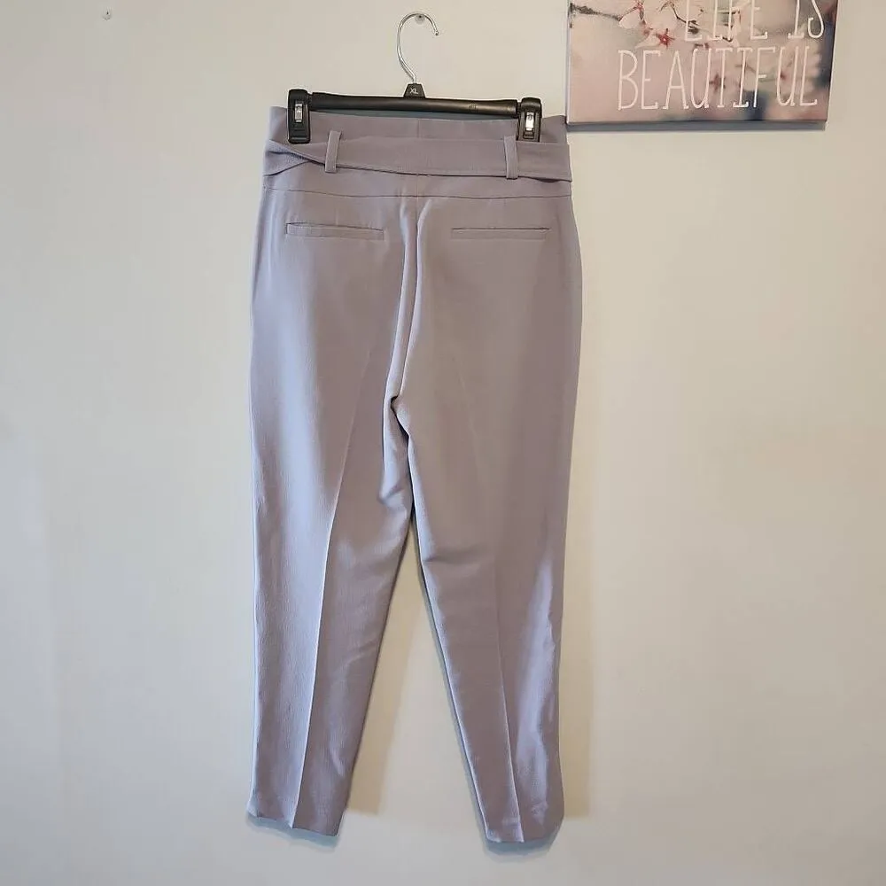 BAR III Textured Crepe Paper Bag Straight Leg Ankle Pants Women's 6 Moonstone - Image 3