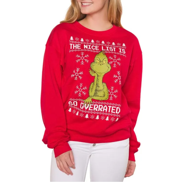 The Grinch Ugly Christmas Sweater "The Nice list‎ is so Overrated " Red Size L Size L - Image 2