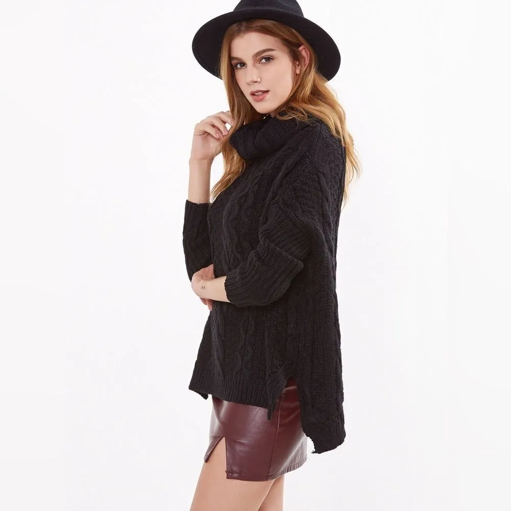 ✨Black Cable Knit Turtleneck High Low Sweater✨ Black Size undefined - Image 2