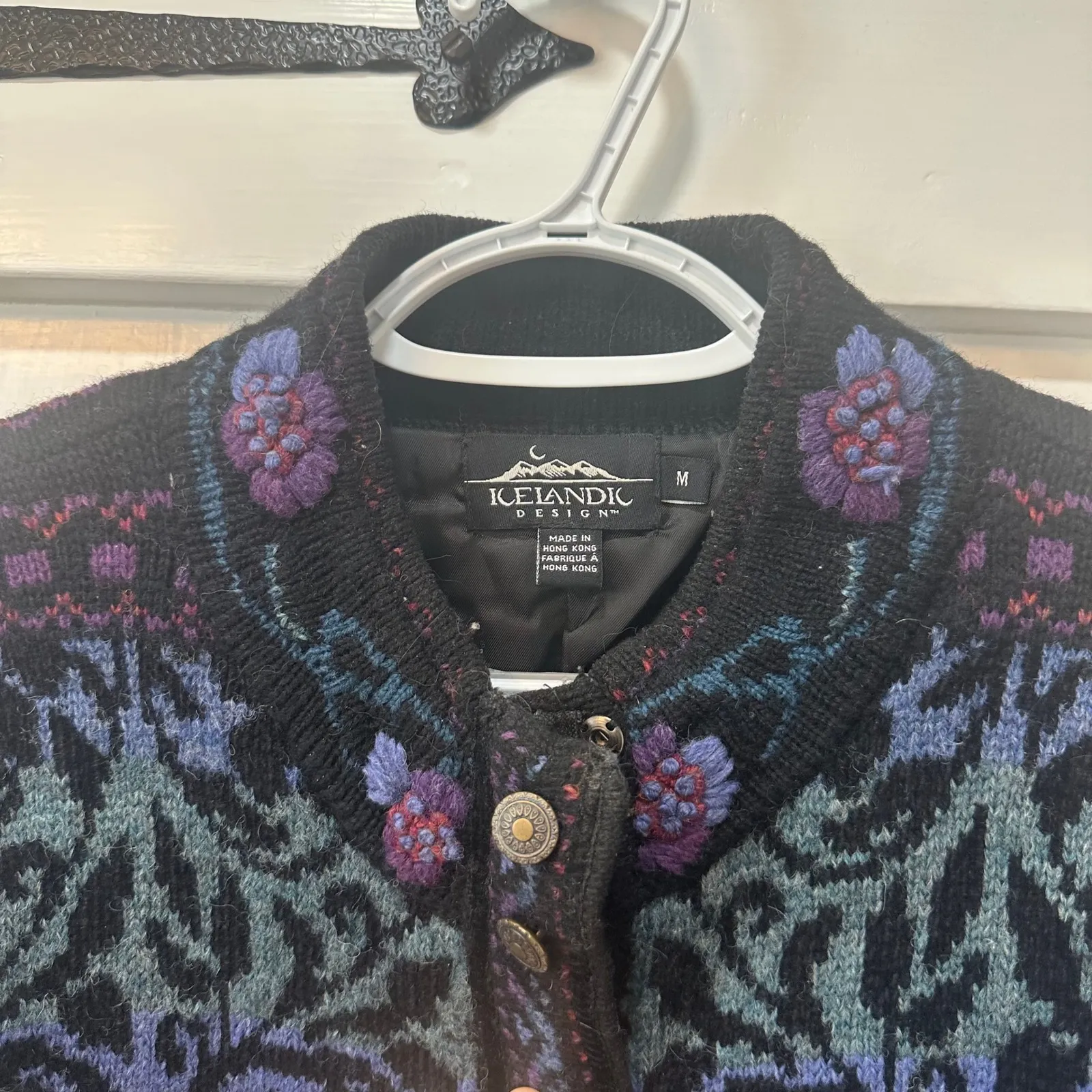 Icelandic Design Womens Wool Sweater Jacket Medium Paisley Zip Outerwear Ombre Blue - Image 8