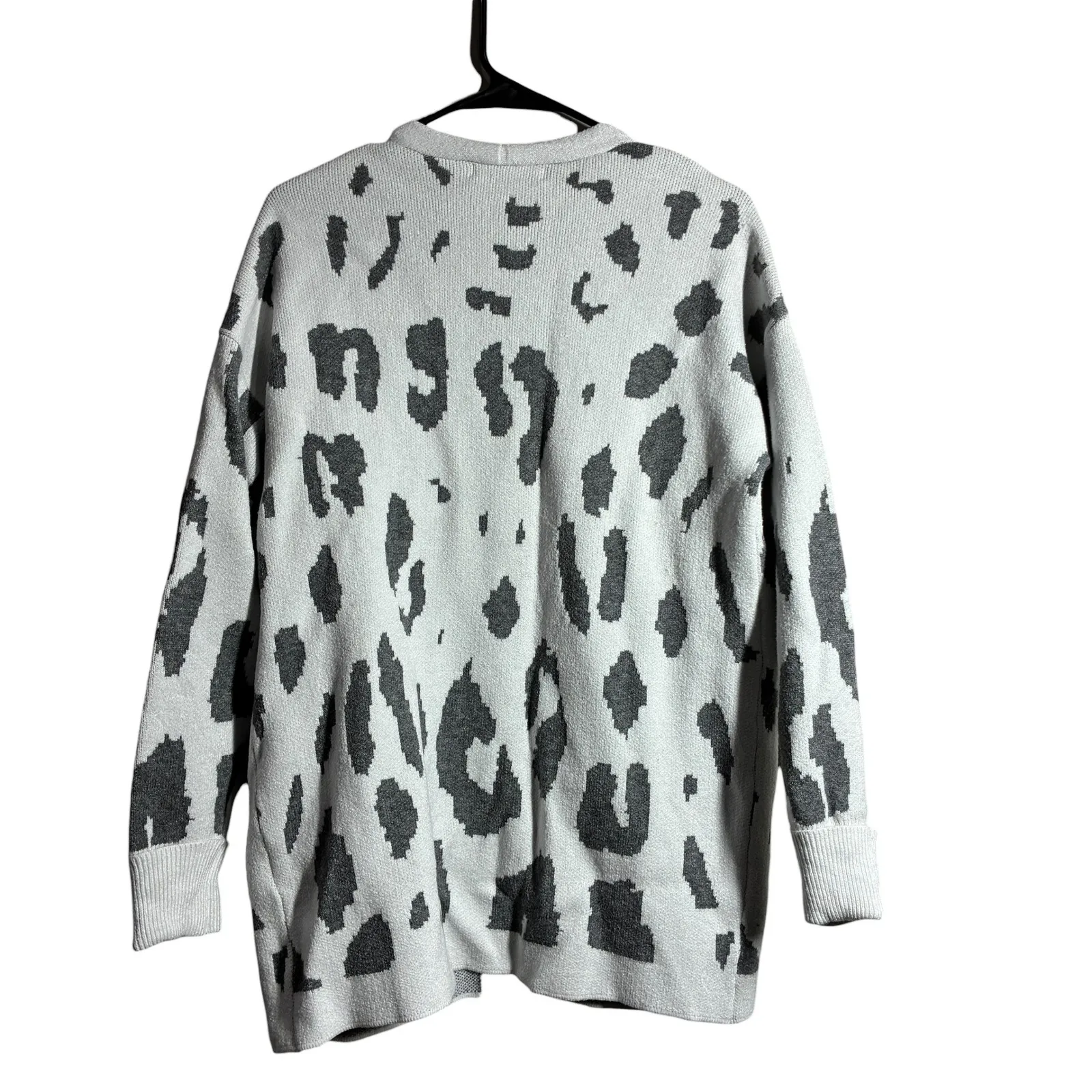 Zesica Womens Leopard Print Cardigan Sweater Open Front Pockets Medium White - Image 4