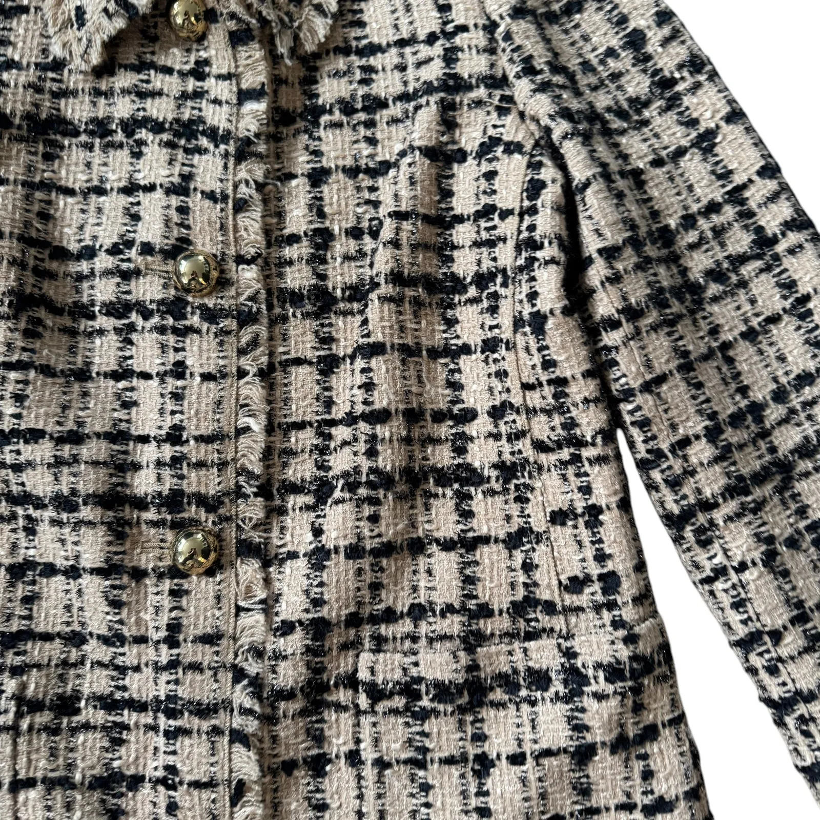 Kate Spade Tweed Coat Tan Black - Image 7