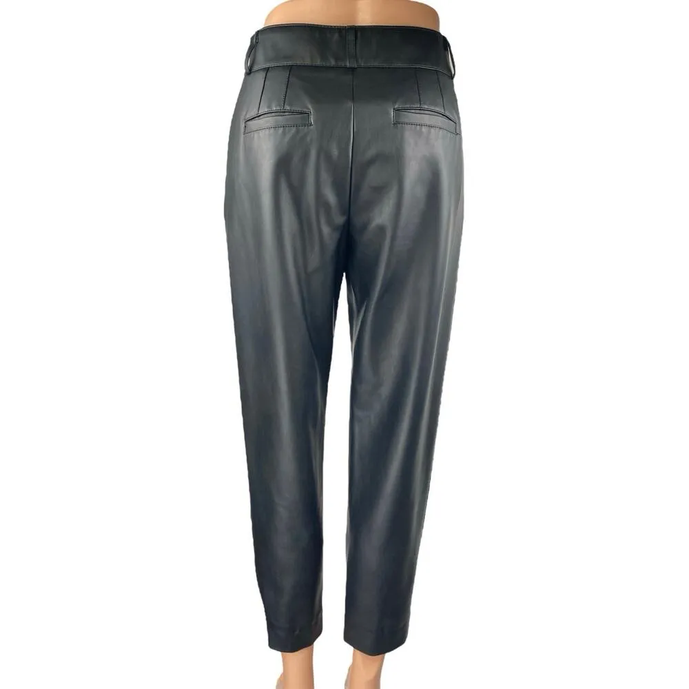 Banana Republic Black Faux Leather High Waisted Pleated Tapered Trousers Pants 0 - Image 3