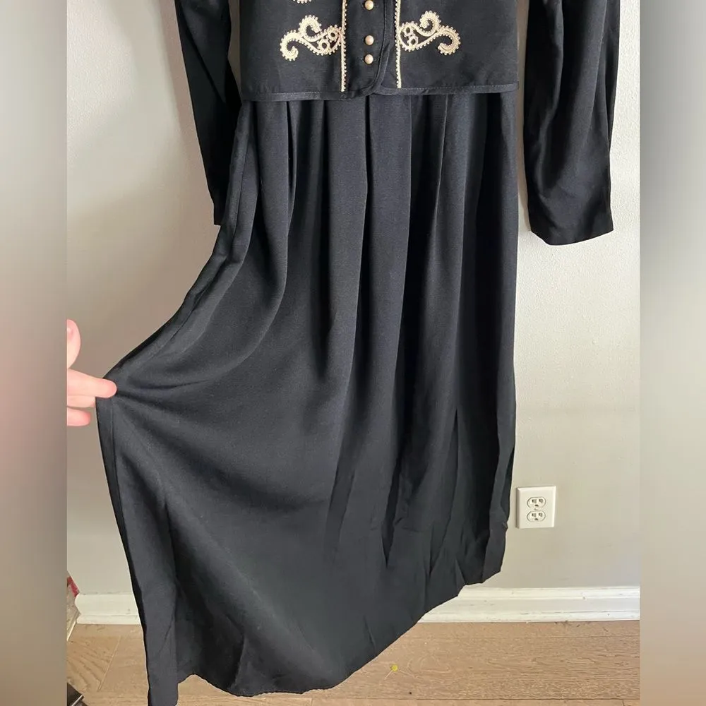 Vintage 80s Gothic Western Black Pearl Embroidered Midi Dress JBS LTD 12P Size 12 - Image 7