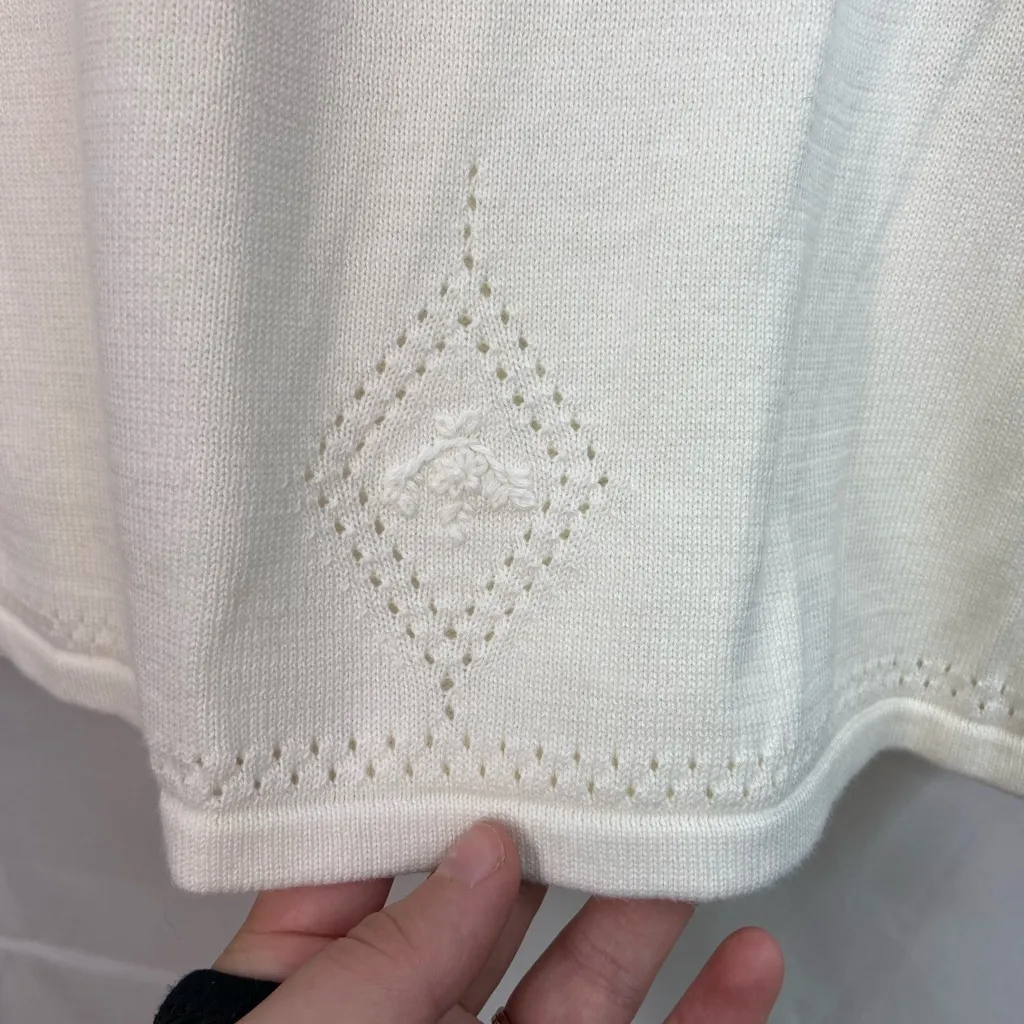 EUC Vintage Tailor B. Moss Clothing Company women’s cream knit embroidered top L White Size L - Image 5