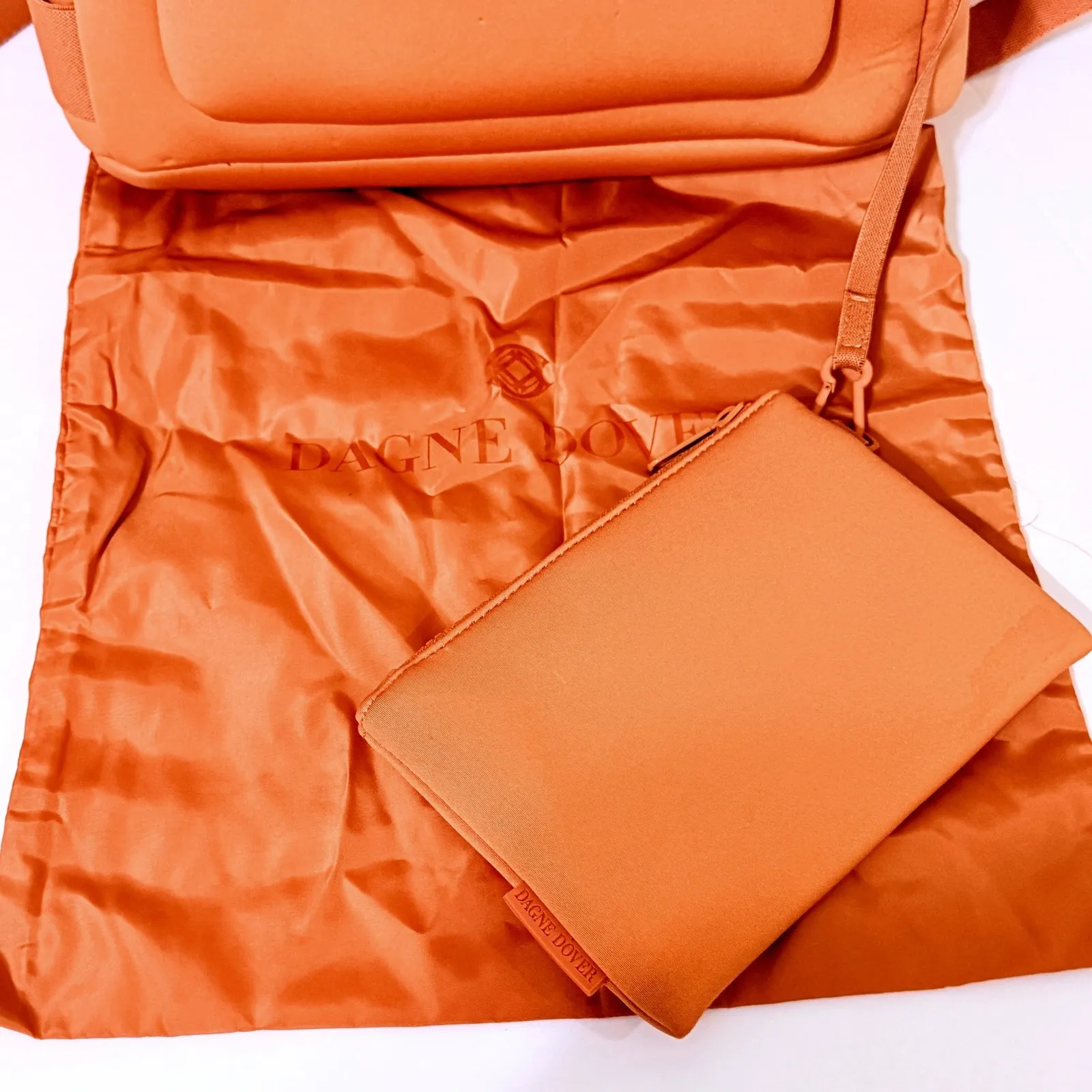 Dagne Dover Dakota Medium Backpack in Goji Orange Coral Neoprene Travel Pouch - Image 6