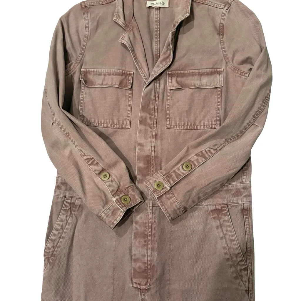 Madewell Long Sleeve Denim Jumpsuit in Dried Rosebud Utility Overalls, Sz S - Image 10