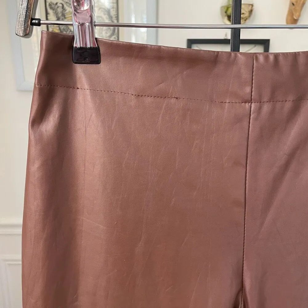 S Betro Faux Vegan Leather Brown Side Zip Pants M Long 34” - Image 3
