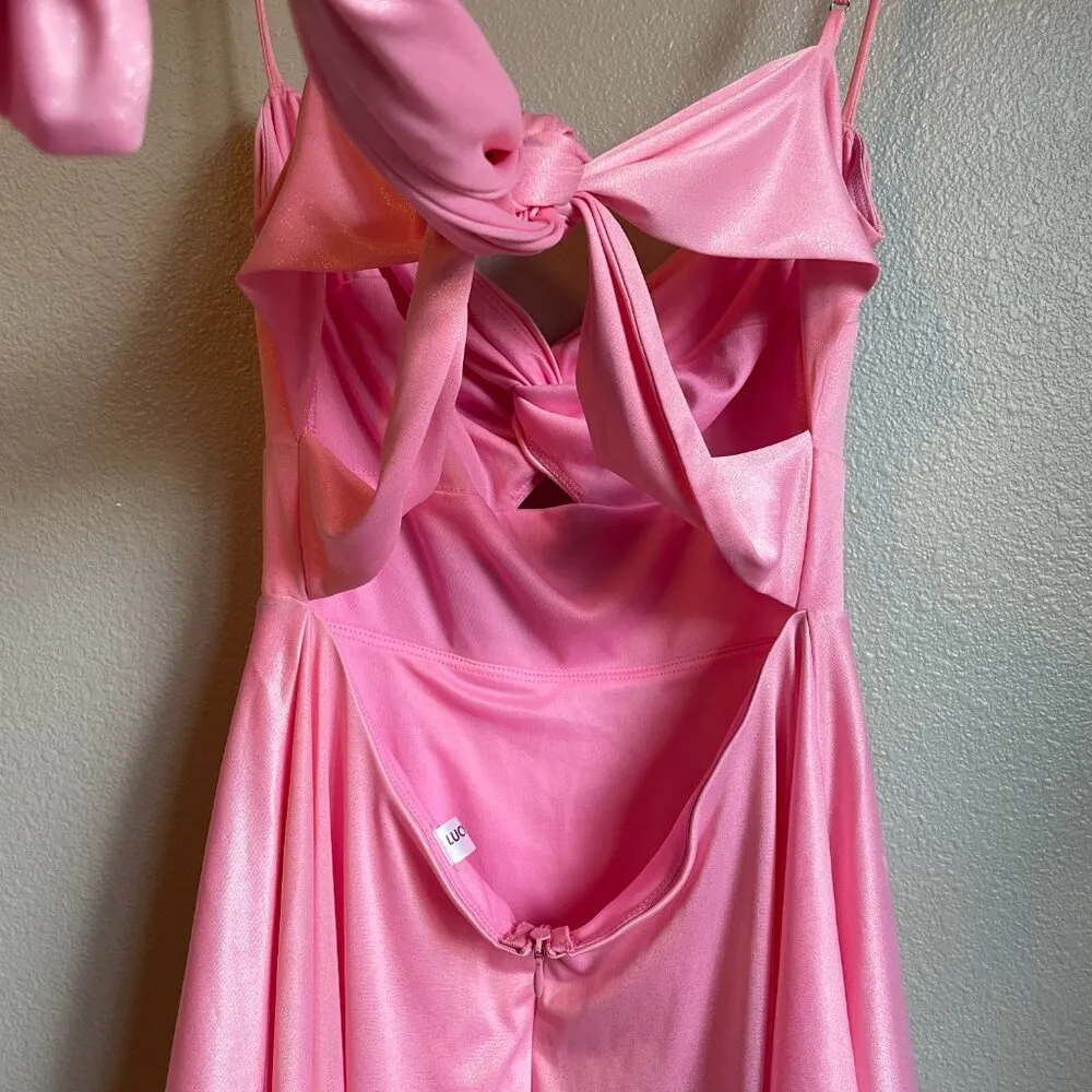Lucy in the Sky Dress Pink Large Shimmer Sleeveless Tie Back Mini Homecoming - Image 14