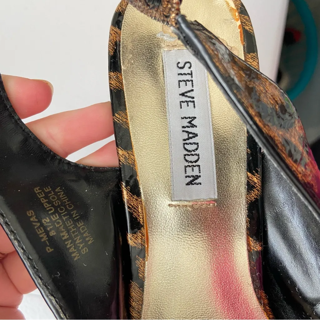 Steve Madden women’s Mevas glossy leopard print bow sling back‎ pumps heels 8.5 - Image 5