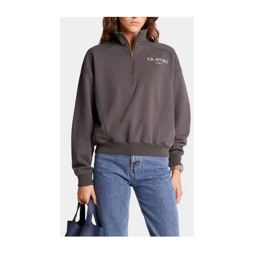 Sporty & Rich Sport Quarter Zip Sweater in Faded Black & Cream Small New Womens - Image 11