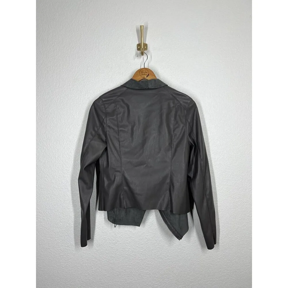 BLANK NYC  Vegan Leather Moto Jacket Medium M Gray Asymmetric Zip - Image 5