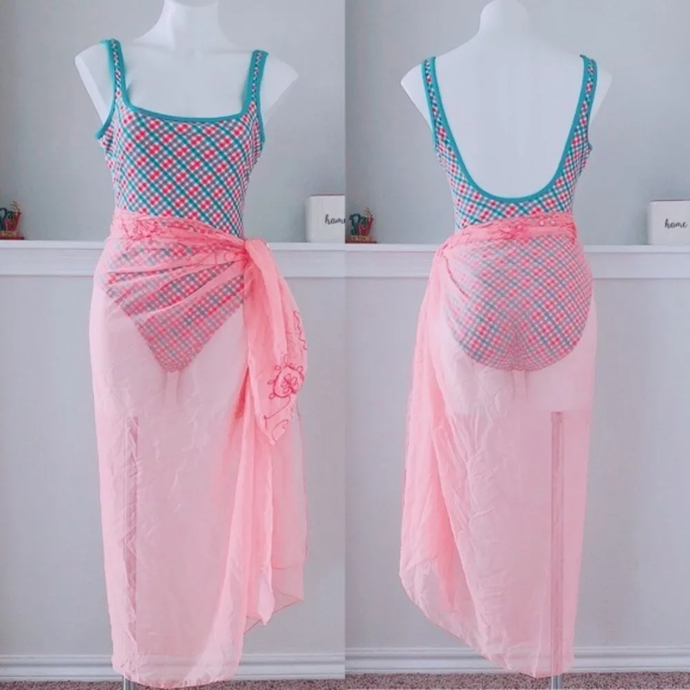 Atmosphere 2-Piece Swimwear Matching Swim Coverup Scarf Pink Blue UK 16 US 12 - Image 9