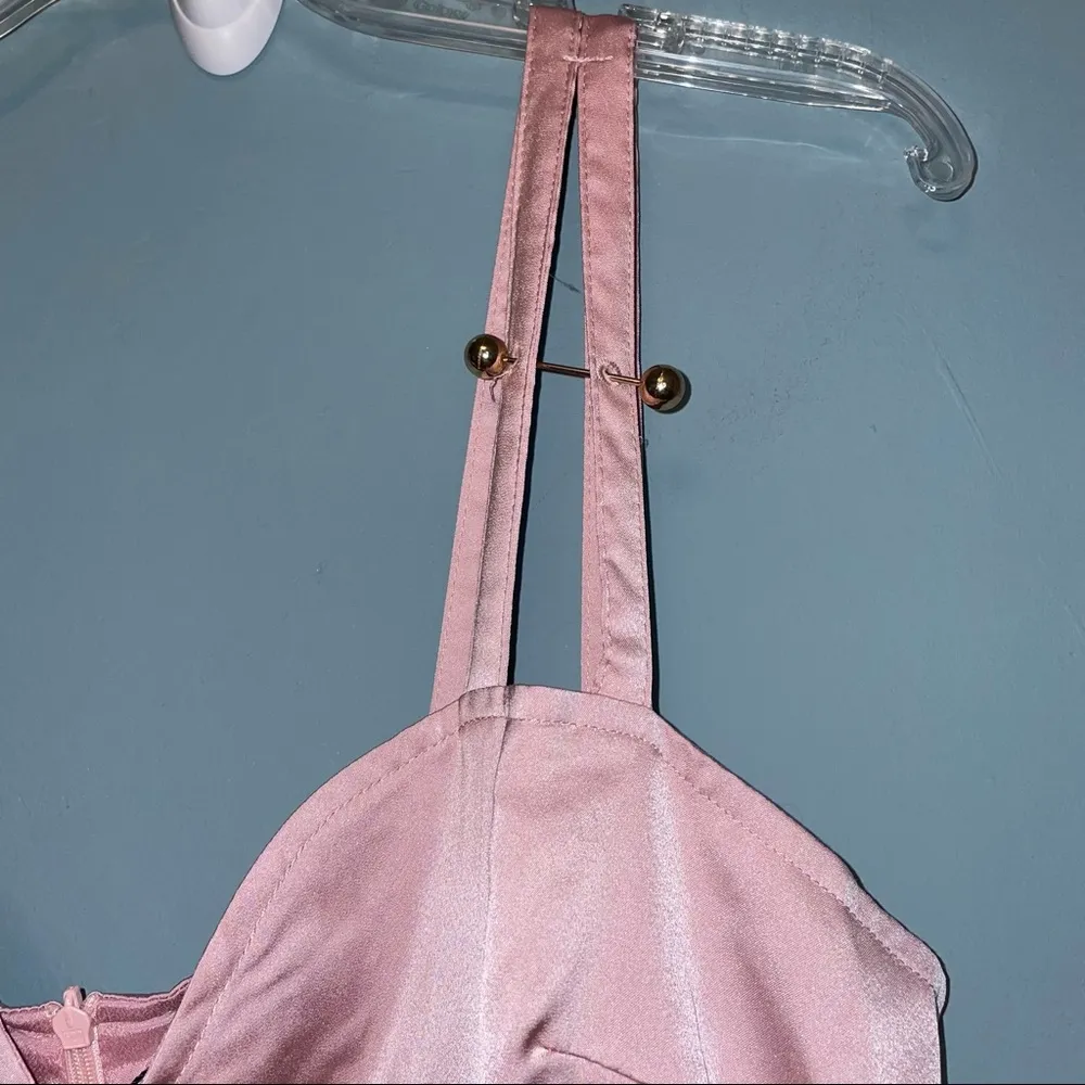 Boohoo Double Strap Plunge Midi Dress Pale Pink Size 10 - Image 5