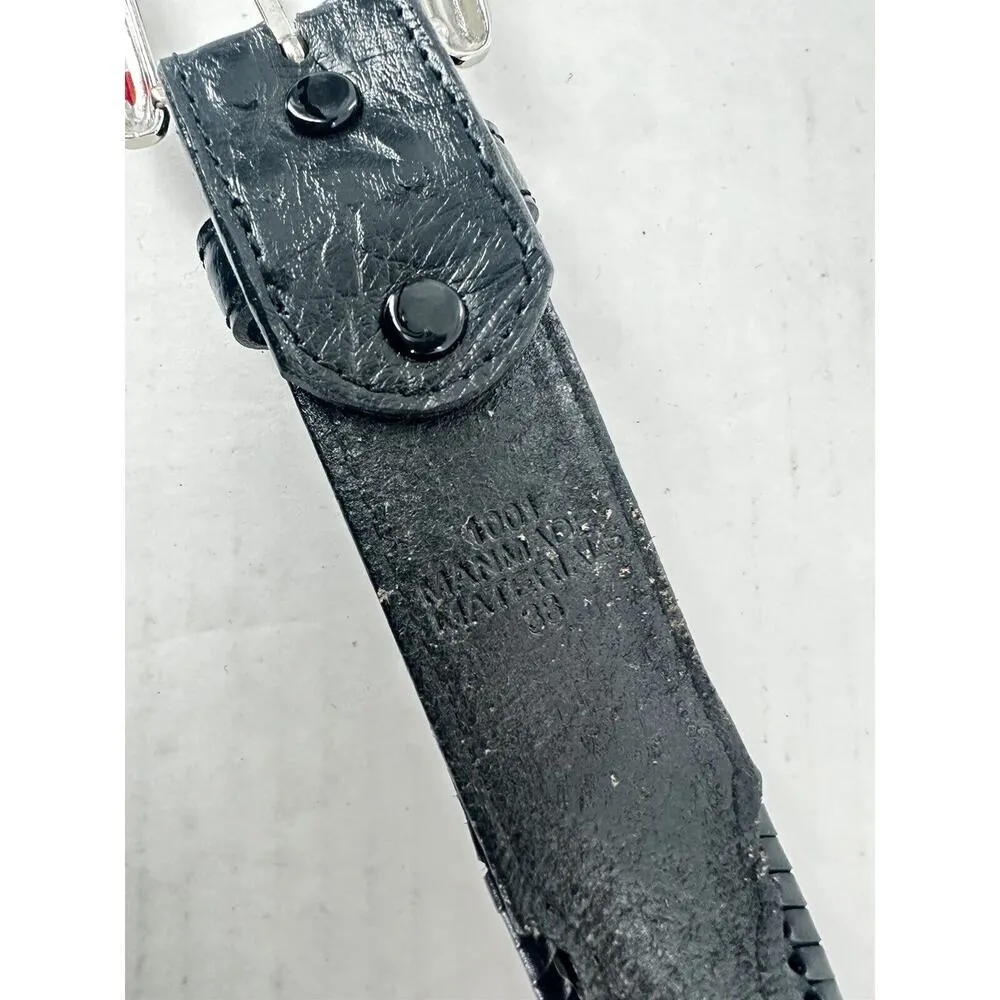 Leather Concho Belt Women’s Sz 38 Silver Buckle Flower Rodeo Cowgirl Western​ Black - Image 6