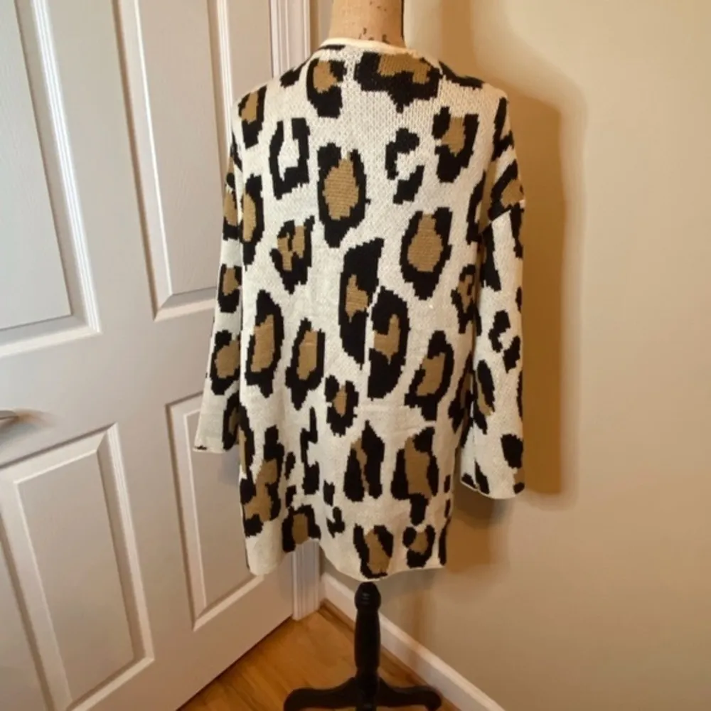 Leopard Print Long Knitted Open Front Cardigan Sweater Size undefined - Image 4