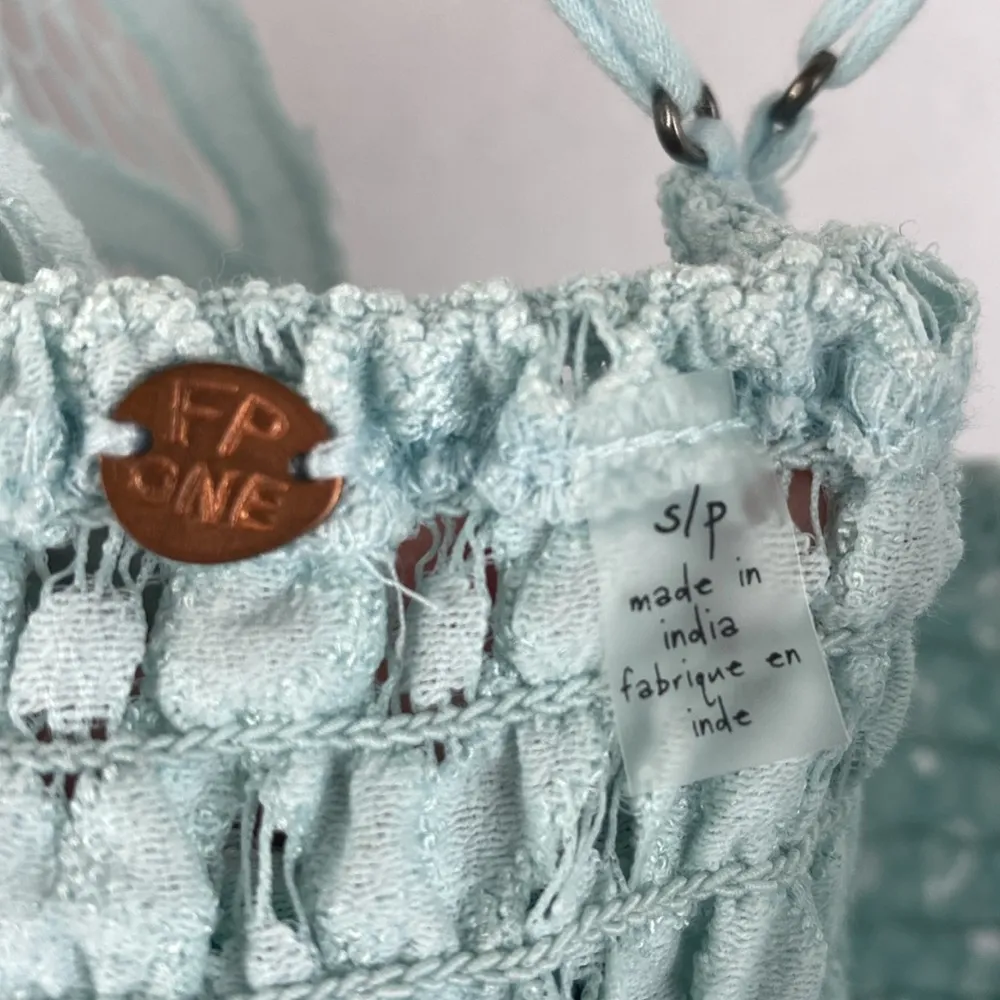 Free People Blue Sleeveless Lace Bodice Ruffle Hem Dress S - Image 4