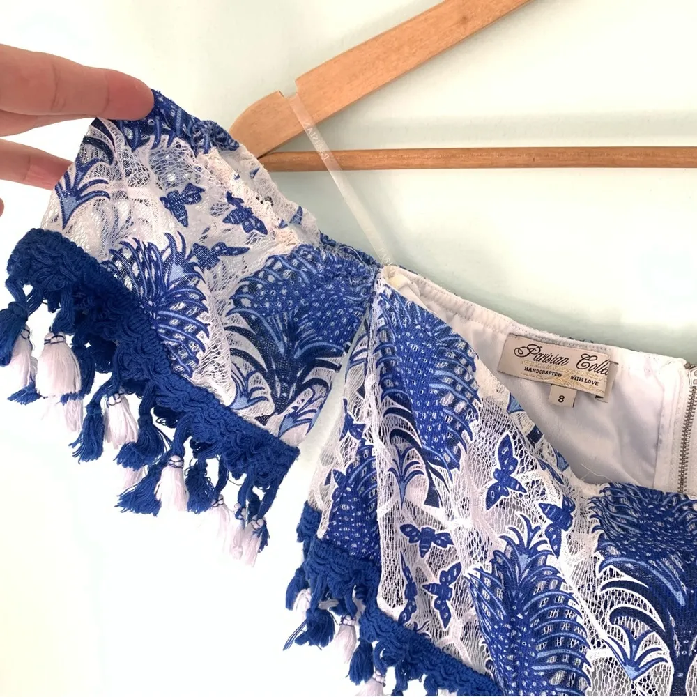 Parisian Collection Blue Fringe Off Shoulder Tassle Short Cropped Set 8-10 - Image 16