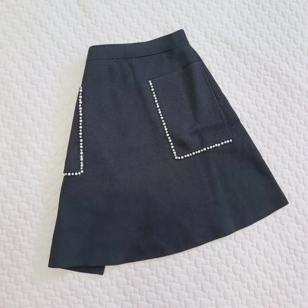 Woman's NWOT Black Pearl Rhinestone Knit Skirt Pull on Elastic waist One Size Size undefined - Image 5