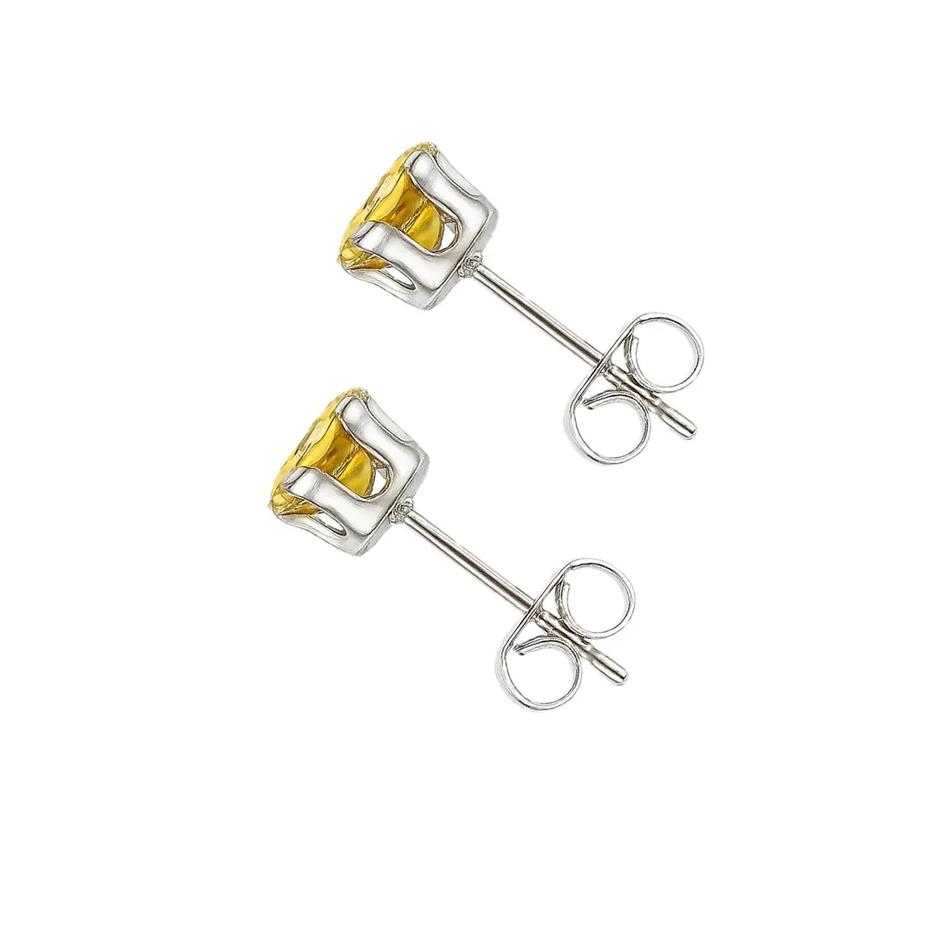 6mm Yellow Cubic Zirconia Stud Earrings – Stainless Steel Hypoallergenic - Image 4